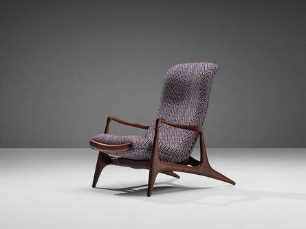 Vladimir Kagan, ‘Vladimir Kagan for Dreyfuss ‘Multi-position Reclining’ Chair in Teak and Purple Upholstery’, ca. 1956