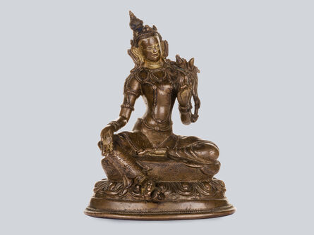 Bronze Sculpture, ‘A Partly Gilt Copper Alloy Green Tara, Tibet 16th Century, 14.5 cm.’