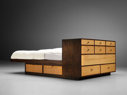 Edward Wormley, ‘Edward Wormley Free-Standing Queen Size Bed with Drawers in Oak’, 1960s