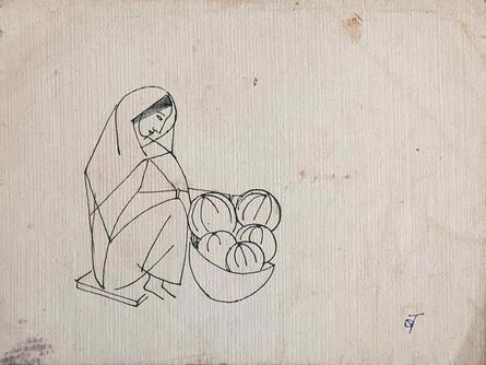 Badri Narayan, ‘Woman Fruit Seller, Ink on Paper by Modern Padmashree Artist "In Stock"’, ca. Circa
