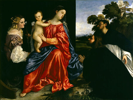 Titian, ‘Madonna and Child with Saints Catherine of Alexandria and Dominic, and a Donor’, About 1513