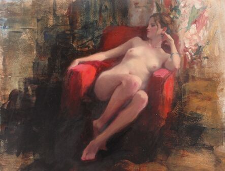 Michael Alford, ‘Seated Nude, Red Chair I - female figurative painting’, 2020