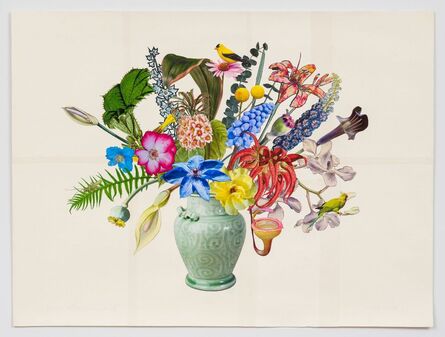 Jane Hammond, ‘Hong Kong Vase with Prickly Umbrella, Tongue Orchid and Grape Hyacinth’, 2022