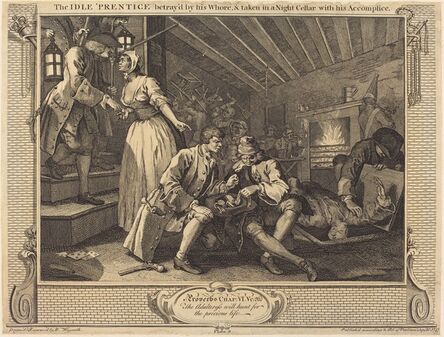 William Hogarth, ‘The Idle 'Prentice betray'd by his Whore, &amp; taken in a Night Cellar with his Accomplice’, 1747