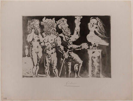 Pablo Picasso, ‘Masked Figures and Bird Woman, from: The Suite Vollard (Personages masqués et femme oiseau: La Suite Vollard) ’, 1934
