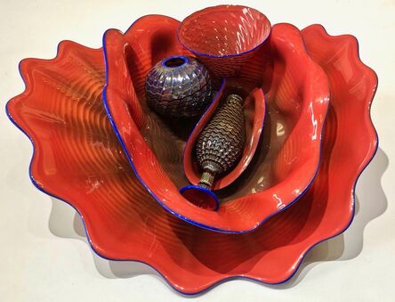 Dale Chihuly, ‘Cadmium Red Orange Persian Set with Blue Lip Wrap’, 1990