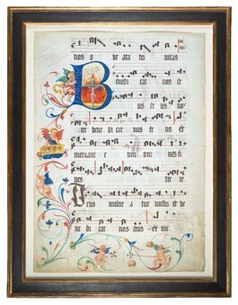 Nikolaus Glockendon (follower of), ‘Stunning illuminated choirbook leaf with the Trinity’, 1550