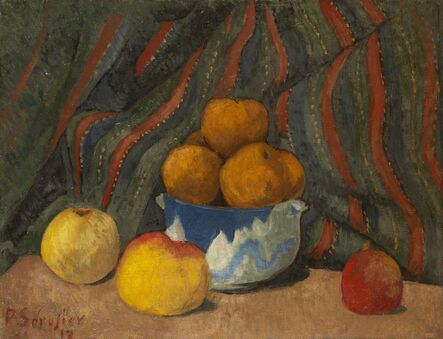 Paul Sérusier, ‘Nature morte aux pommes sur fond de tenture rayée’, 1912