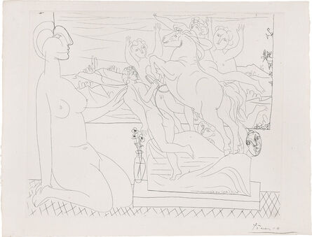 Pablo Picasso, ‘Marie-Thérèse agenouillée contemplant un groupe sculpté (Marie-Thérèse Kneeling, Studying a Sculpted Group), plate 66 from La Suite Vollard (Bl. 175, Ba. 328)’, 1933