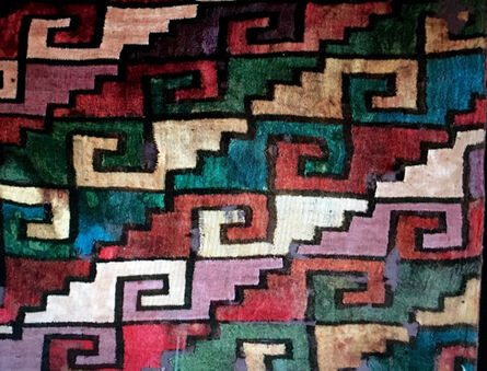 Multicolor Precolumbian STEPPED BanNer Nazca Textile. 300-600 AD Arica, north Chile.