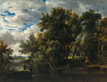 Attributed to Edward Williams, ‘Wooded Landscape with Figures by a Stream’