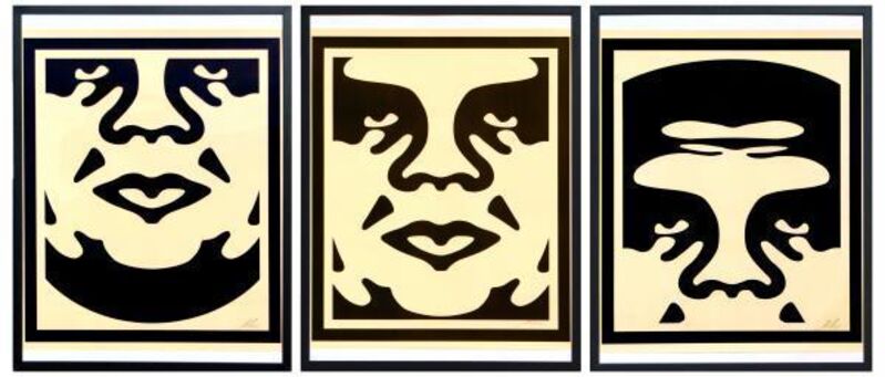 Shepard Fairey, ‘Obey giant faces’, 2017, Print, Three black silkscreens (Triptych) on paper. Signed and dated, NextStreet Gallery