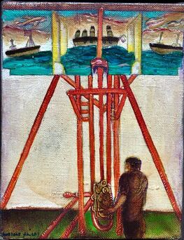 Pincas Moreno, ‘Surrealist Bulgarian French Israeli Riviera Scene Boats Oil Painting’, 20th Century