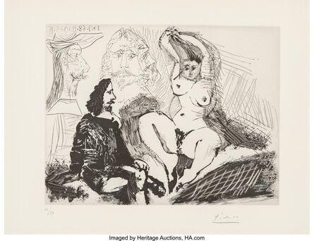 Pablo Picasso, ‘Homme assis auprès d'une femme se coiffant, avec, derriàre, deux peintres, from La série 347’, 1968