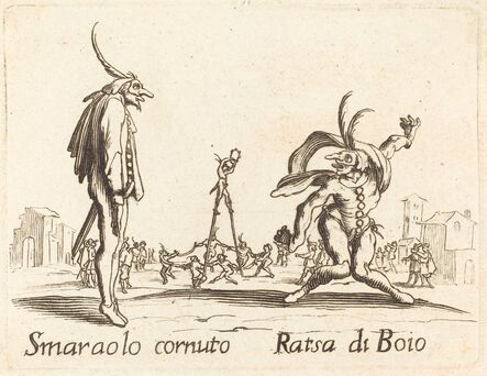 after Jacques Callot, ‘Smaralo Cornuto and Ratsa di Boio’