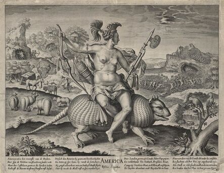 Claes Jansz Visscher, ‘America.  America wel is het vreemste van de Deelen, Hier syn de Volcken woest,...’, ca. 1620