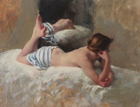 Michael Alford, ‘Nude, Half-draped in Striped Fabric - female figurative study’, 2020