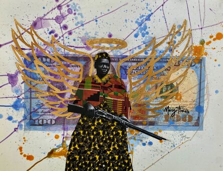 Tijay Mohammed, ‘The Pride of Our Village, Mary Fields - Contemporary Watercolor Portrait with Beautiful Gold Wings (Orange + Blue + Purple)’, 2021