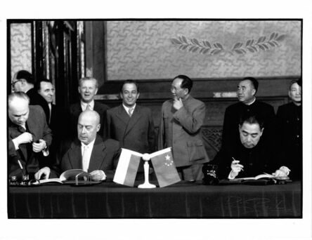 Brian Brake, ‘China Premier Chou En Lai signing with Polish Premier Cyrankiewicz, Beijing’, 1957