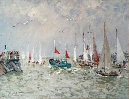 André Hambourg, ‘Le bateau de peche vert aux voiles rouge’, 1950-1970