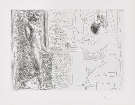 Pablo Picasso, ‘Sculpteur travaillant sur le motif avec Marie-Thérèse posant (Sculptor Working from Life with Marie-Thérèse Posing), plate 59 from La Suite Vollard (Bl. 168, Ba. 321)’, 1933