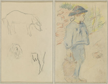 Paul Gauguin, ‘Three Studies of a Pig; Breton Boy Walking with a Jug [recto]’, 1884-1888