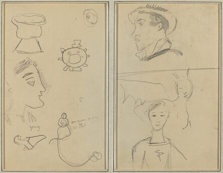 Paul Gauguin, ‘A Caricature and Five Forms; A Man in Profile, a Winged Creature and a Boy [verso]’, 1884-1888