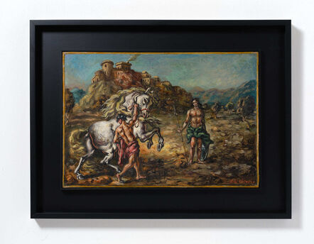 Giorgio de Chirico, ‘Cavallo e cavaliere presso un castello’, late 1950s