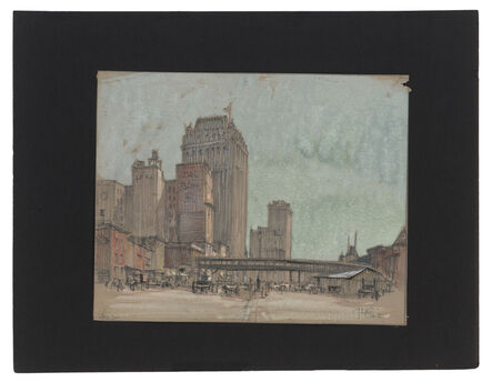 Jules Andre Smith, ‘A View of Lower Manhattan with an El Terminal Building (?)’, ca. 1915