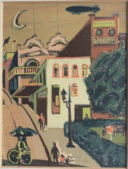 Marion Osborn Cunningham, ‘San Francisco with Blimp’, ca. 1943