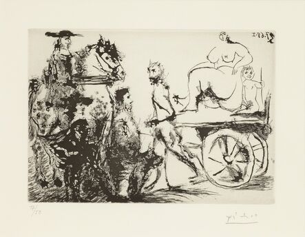 Pablo Picasso, ‘Don Quichotte, Sancho et un ‘Mousquetaire’ Regardant Passer Dulcinée sur une Charrette Tirée Par un Homme Masqué, 3.7.68 I’, 1968