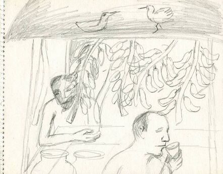 Bhupen Khakhar, ‘Tea Stall (recto); Lovers (verso)’, 1990