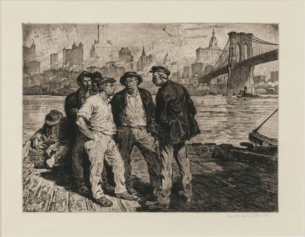 Martin Lewis, ‘Dock Workers under the Brooklyn Bridge’