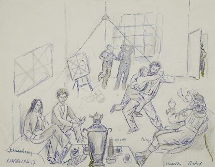 Marie Vorobieff Marevna, ‘Ilya Ehrenburg, Marc Chagall, Oscar, Diego Rivera, Marevna and Angelina Beloff’, c.1917
