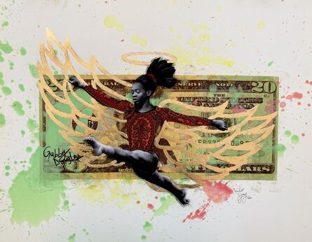 Tijay Mohammed, ‘The Pride of Our Village, Gabby Douglas - Contemporary Watercolor Portrait with Beautiful Gold Wings (Green + Red)’, 2021