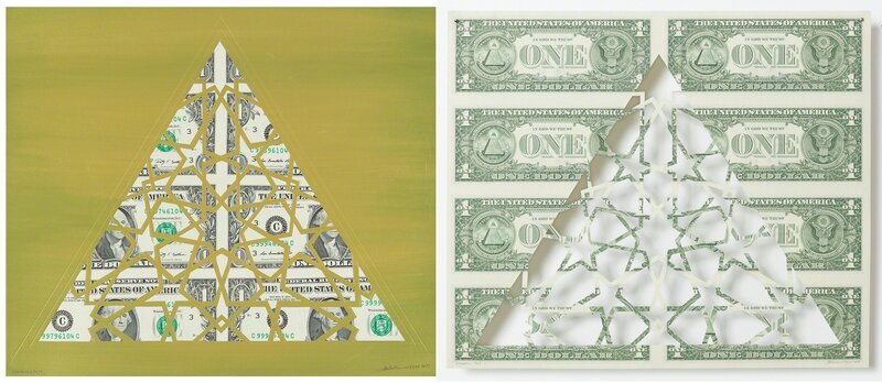 Abdullah  M. I. Syed, ‘Divine Structure: Triangle (Diptych)’, 2017, Mixed Media, Hand-cut U.S. $1 banknote sheet and banknote collage with acrylic on wasli, Aicon Contemporary