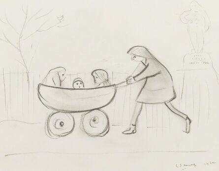 Laurence Stephen Lowry, ‘Girl pushing three children in a pram’, 1962