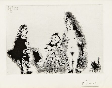 Pablo Picasso, ‘Célestine et fille, avec un chat et un jeune client 1968, plate 107 from the series 347 Gravures’, 1969