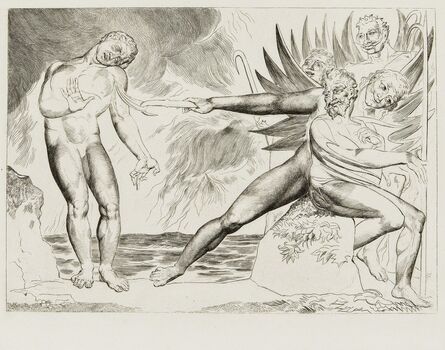William Blake (1757-1827), ‘Seized on his Arm And Mangled Bore away the Sinewy Part (The Demons Tormenting Ciampolo), plate 2 from Illustrations to Dante's Divine Comedy’, 1827, Impression from 1953, 1954