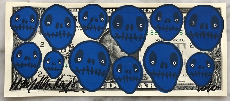 Hayden Kays, ‘Dead Blue Man Group’, 2020, Painting, Acrylic painting on genuine uncirculated $1 bill, Kalkman Gallery