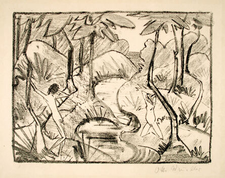 Otto Mueller, ‘Zwei Figuren am Waldbach 2 (Waldlandschaft) (Two Figures at the forest stream (Forest Landscape))’, 1921-1922