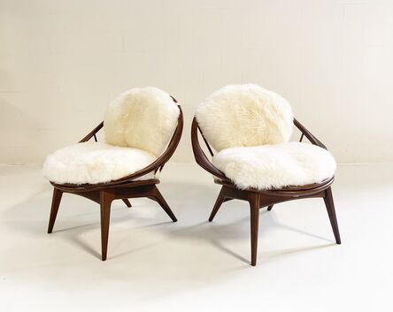 Ib Kofod-Larsen, ‘Bentwood Lounge Chairs with Sheepskin Cushions’, 1960s