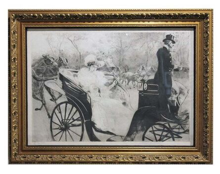 Edgar Chahine, ‘"La Promanade" Black and White Print of a Women in a Carriage Edition ’, 2902