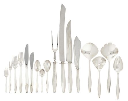 Gio Ponti, ‘56-piece sterling silver four-piece flatware set for nine in the Diamond pattern’, des. 1958