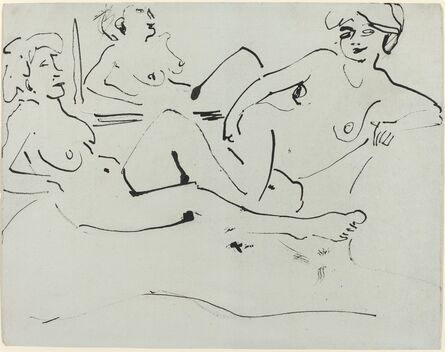 Ernst Ludwig Kirchner, ‘Dodo and an Older Woman Reclining before a Mirror’, 1909