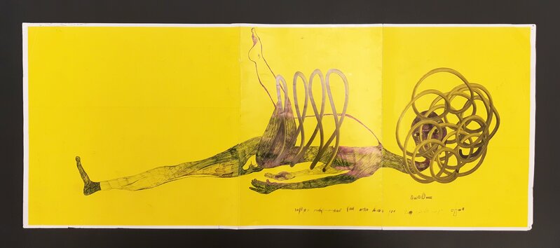 Amir Nave, ‘The Tragic Hero ’, 2015, Drawing, Collage or other Work on Paper, Ballpoint pen and ink on yellow and folded paper, In Situ - Fabienne Leclerc