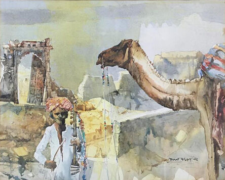 Shyamal Dutta Ray, ‘The Musician & The Camel, Watercolour on Paper by Modern Indian Artist “In Stock”’, 1992
