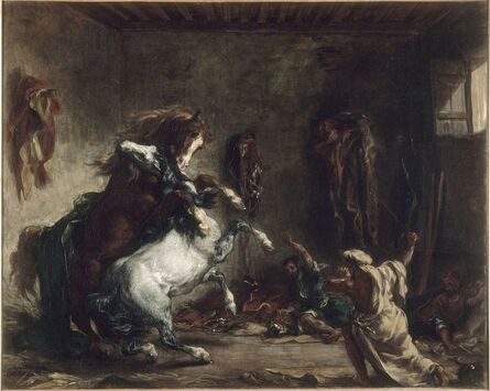 Eugène Delacroix, ‘Arab Horses Fighting in a Stable’, 1860