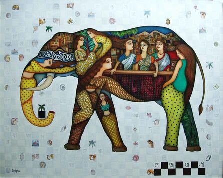 Shipra Bhattacharya, ‘Gaj Yatra, Oil & Acrylic on Canvas by Contemporary Artist "In Stock"’, 2018