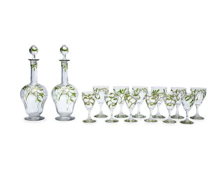 Edmond Lachenal, ‘Two decanters, six wine and six aperitif glasses, 14 pieces’